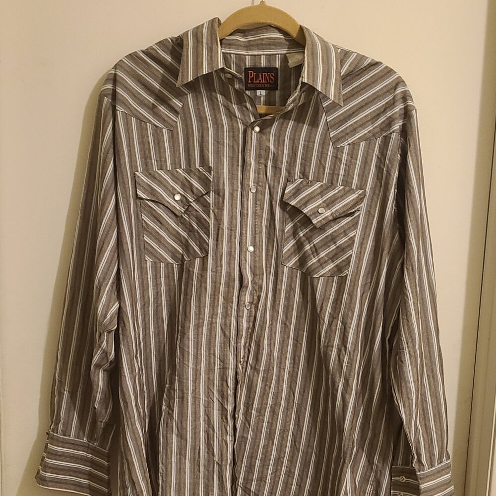 Plains Western Wear Shirt MENS Large Plaid Pearl Snap Short Sleeve Rodeo